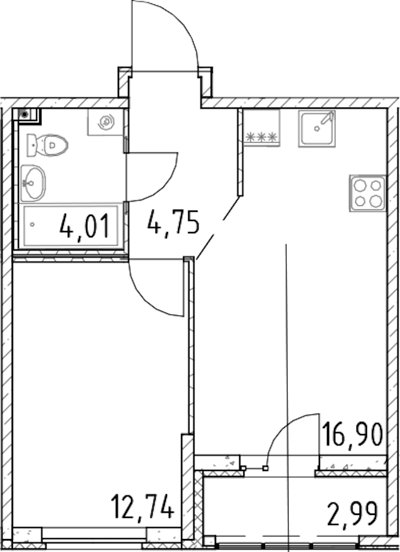 1-комнатная квартира 38.4 м², 4/23 эт., ЖК «Город Первых»